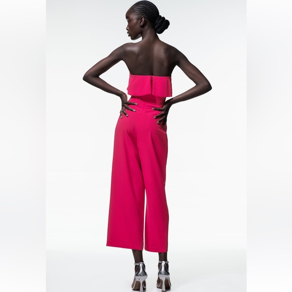 ZARA STRAIGHT NECK CAPE JUMPSUIT SIZE S/M FUCHSIA 1165/267 NWT - Picture 4 of 8